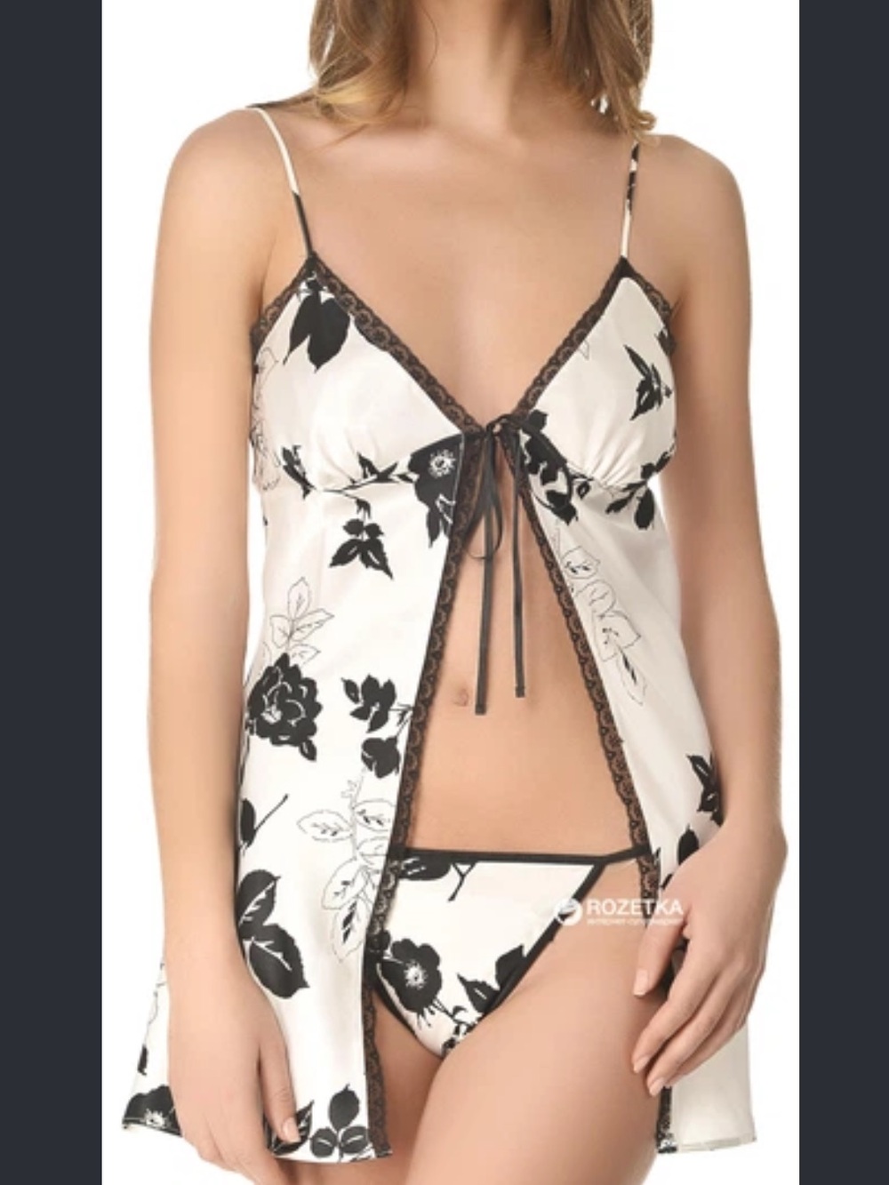 Vintage Victoria Secret Black & White Floral Satin Nightgown
